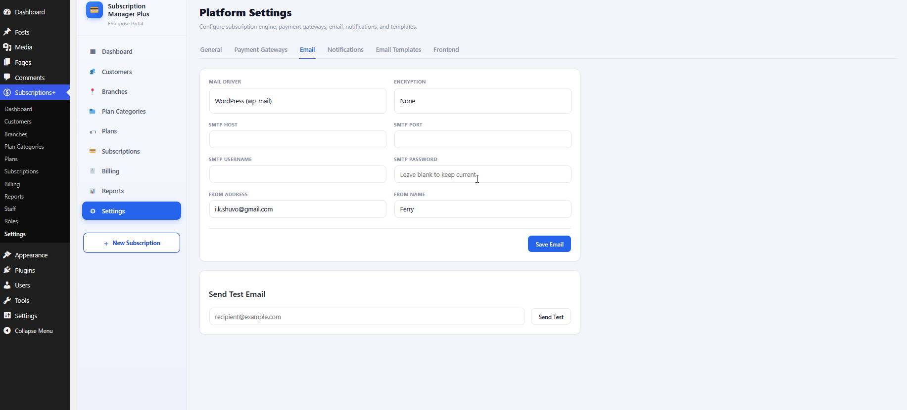 Email settings