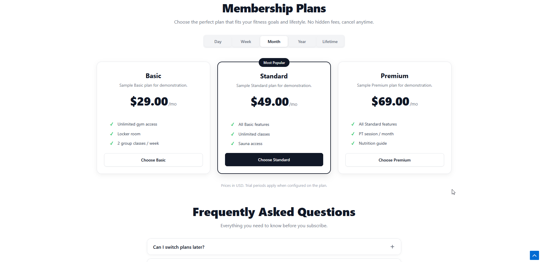 Public pricing page
