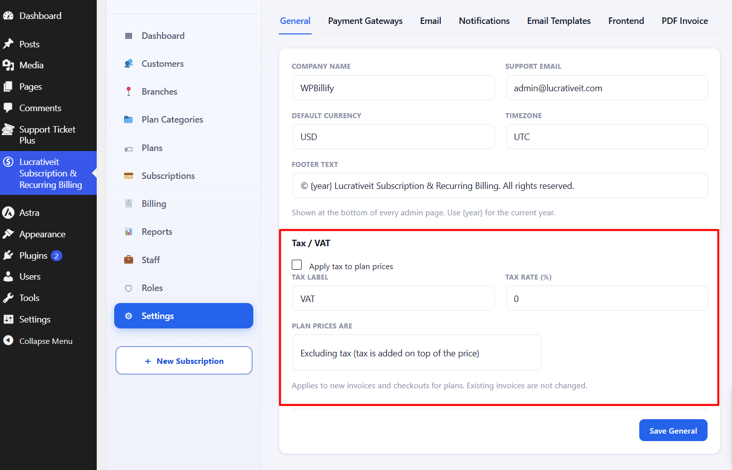 Tax / VAT settings