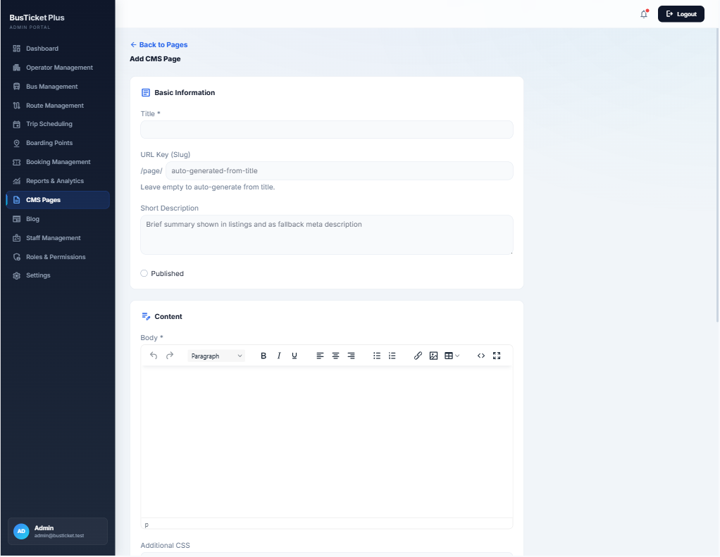 Add CMS page editor in admin