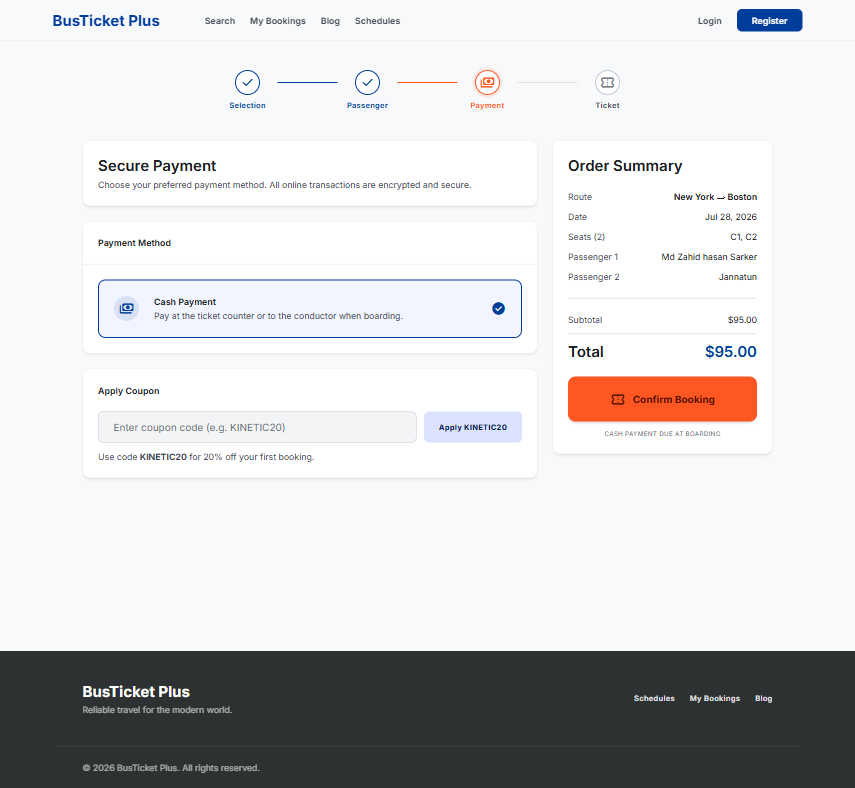 Secure payment step with cash option and coupon