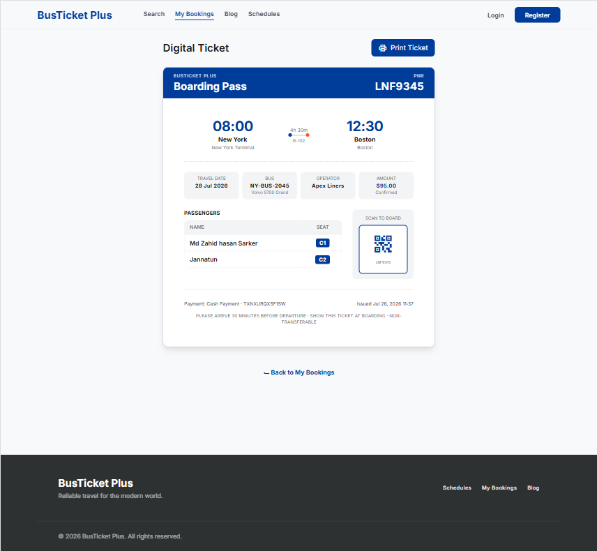 Digital boarding pass ticket with print action