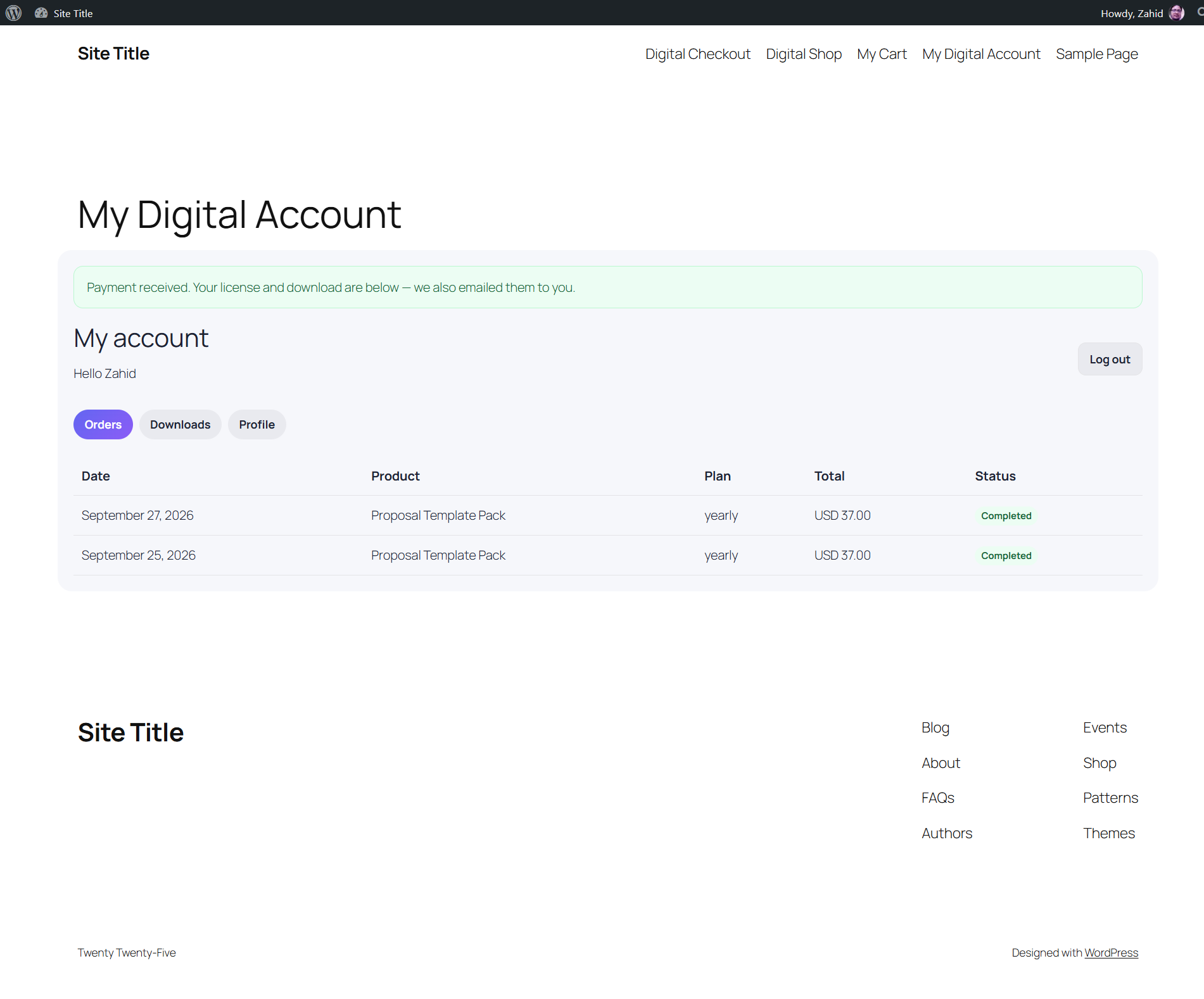 My Digital Account orders