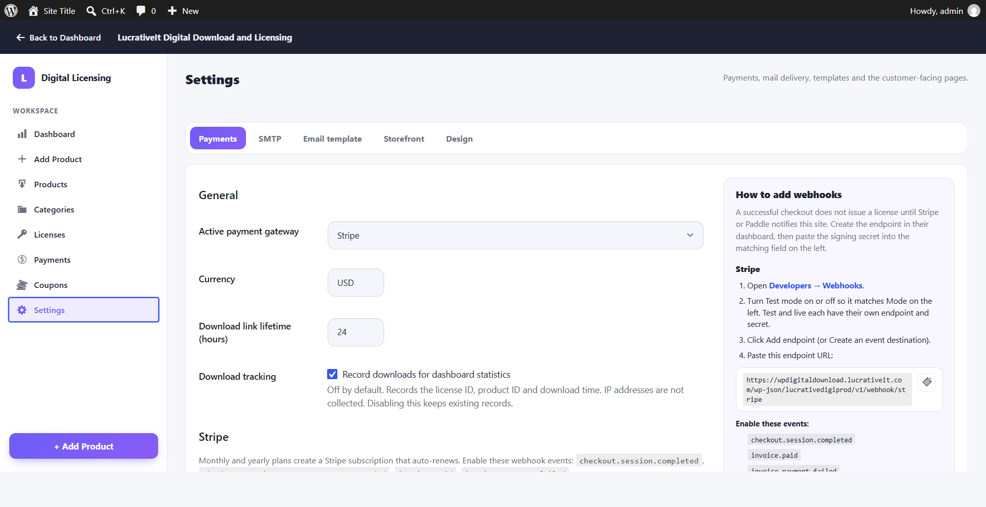 Payment settings