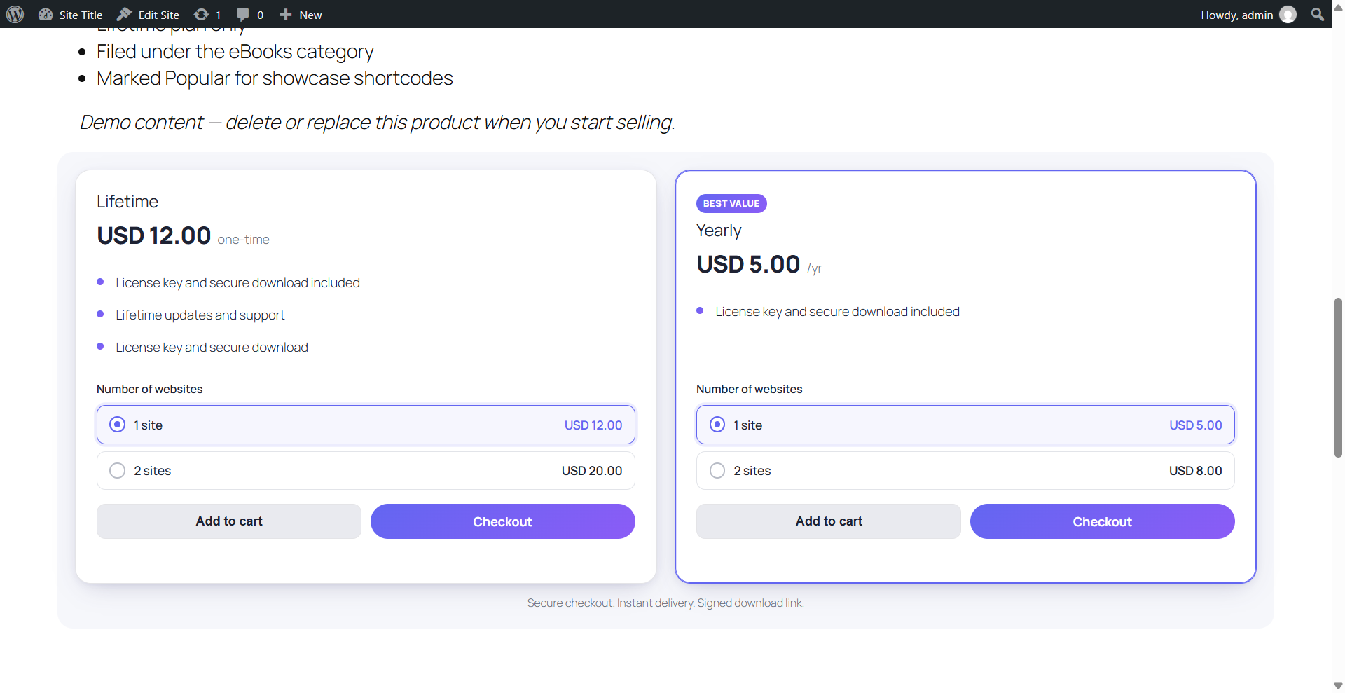 Domain choice on the pricing card