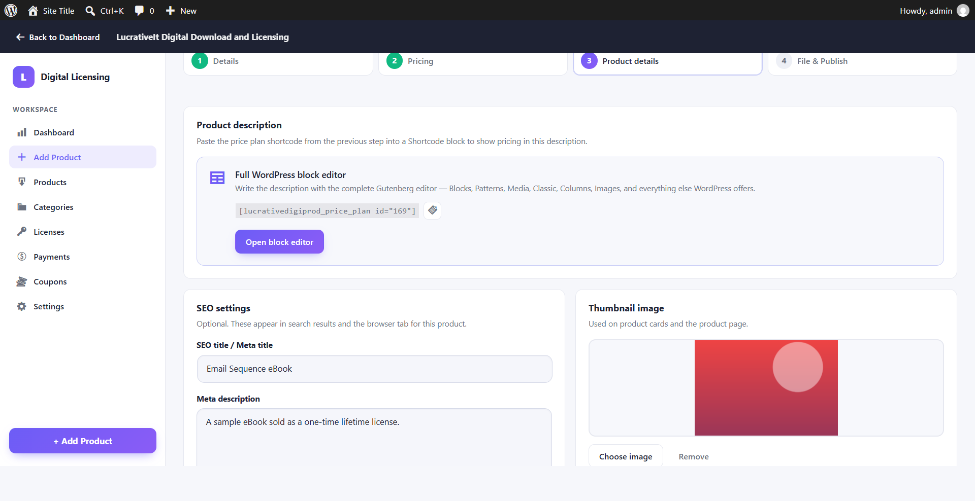 Add Product wizard step 3
