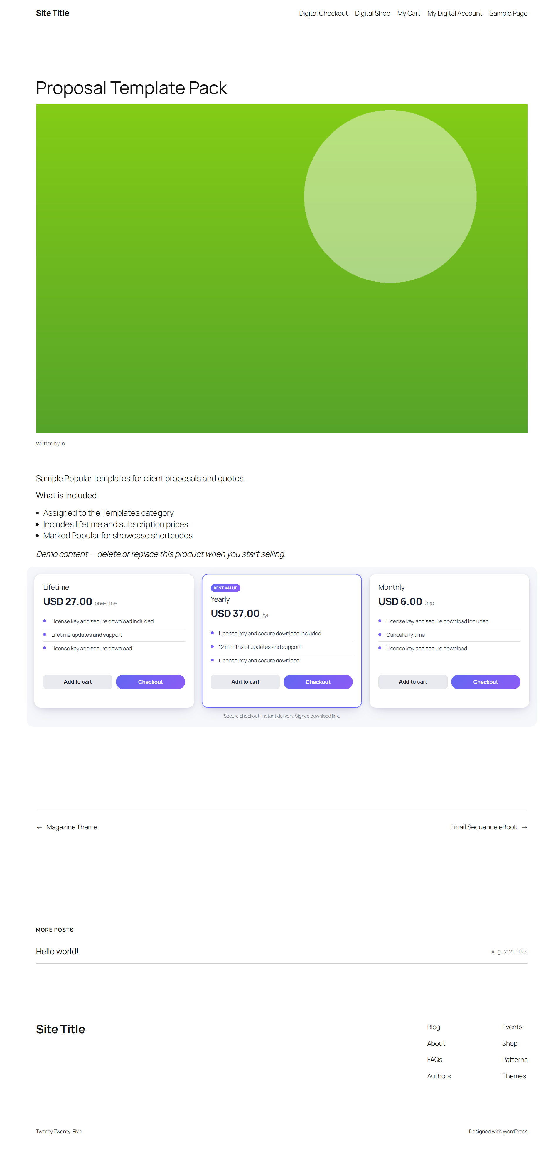 Single product page with pricing cards