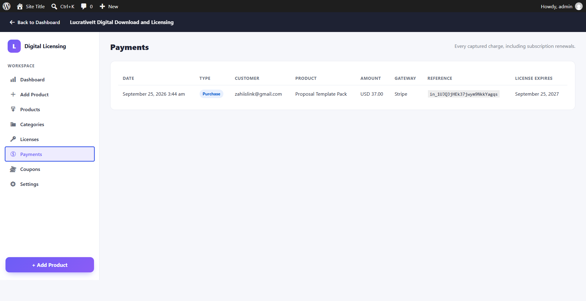 Payments log