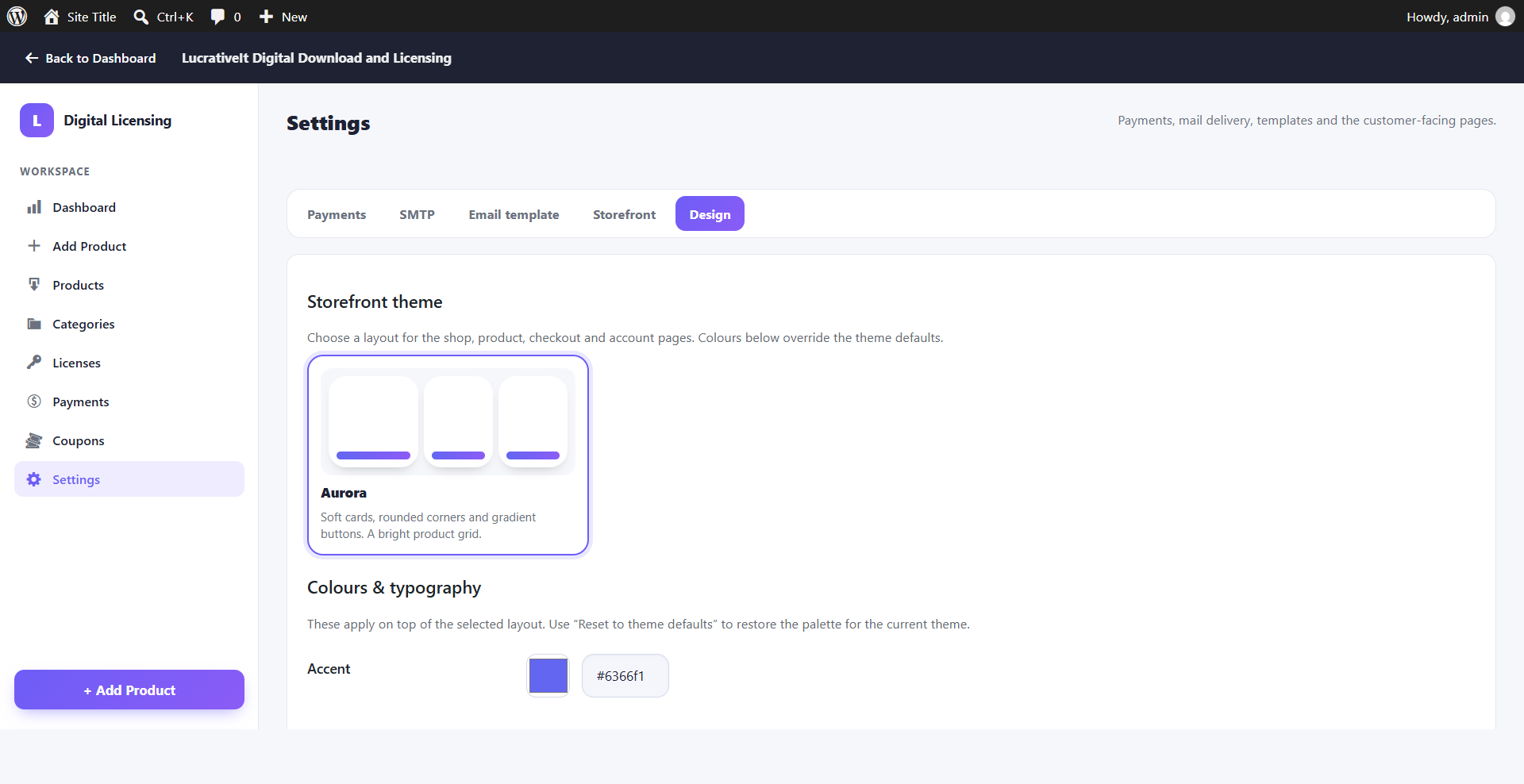 Design settings