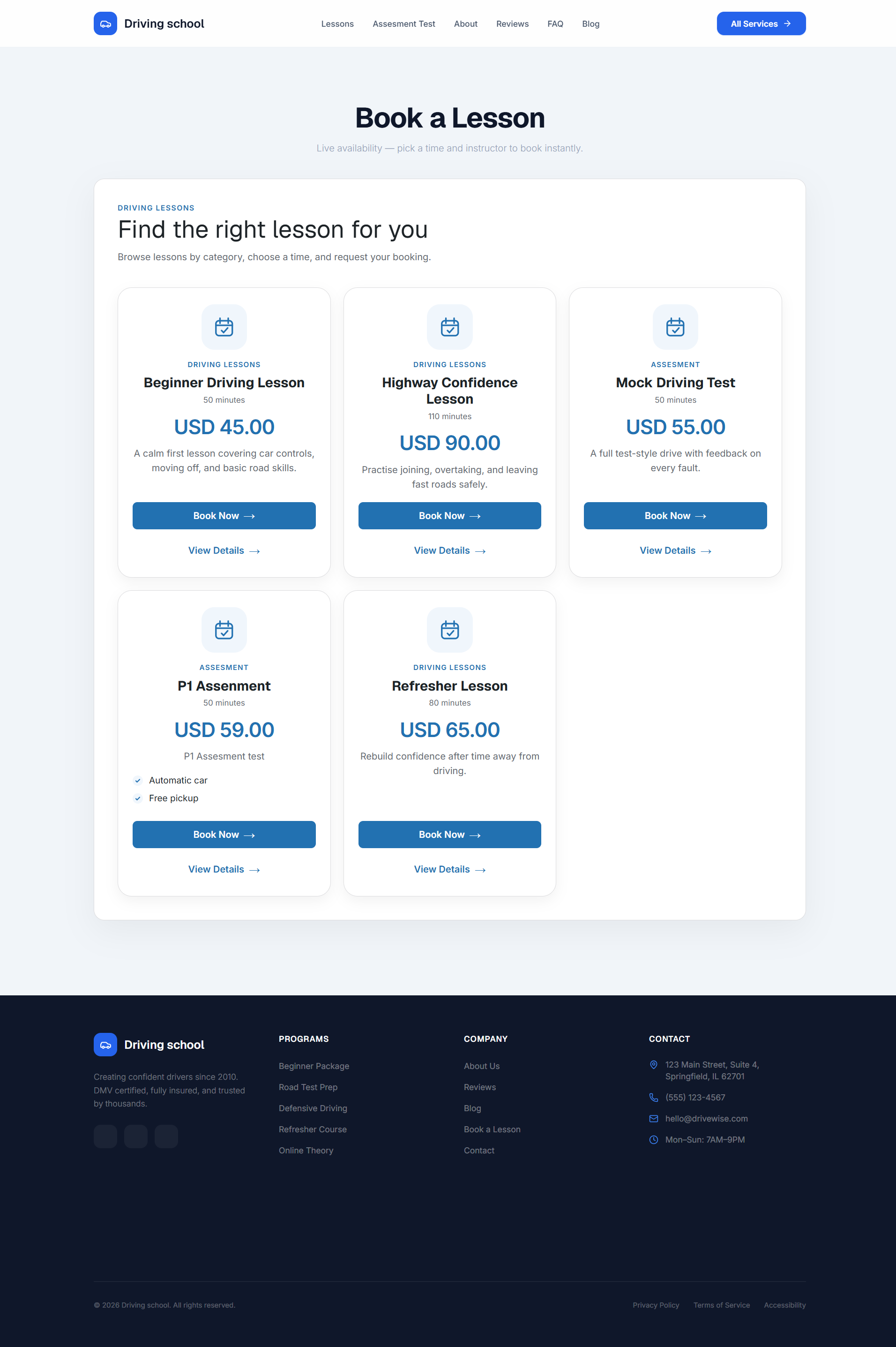 Lesson catalogue