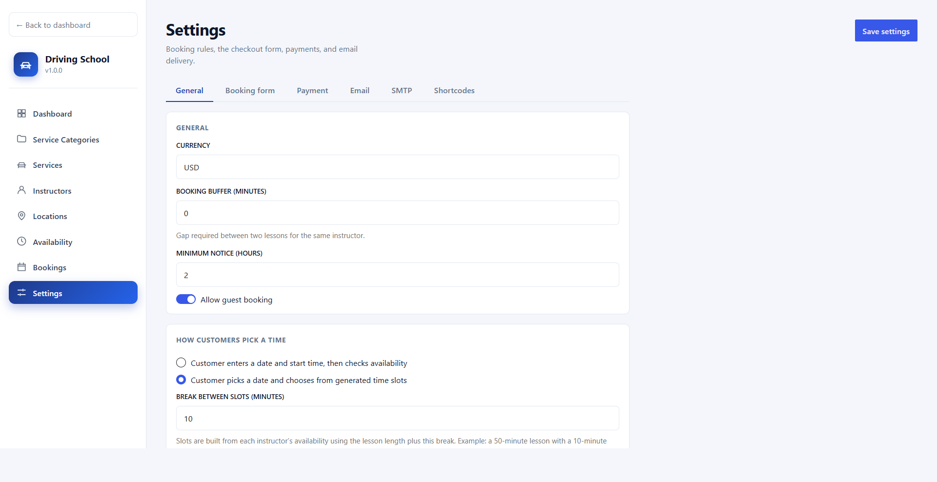 General settings