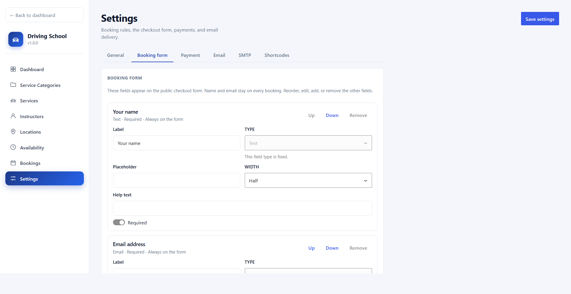 Booking form builder
