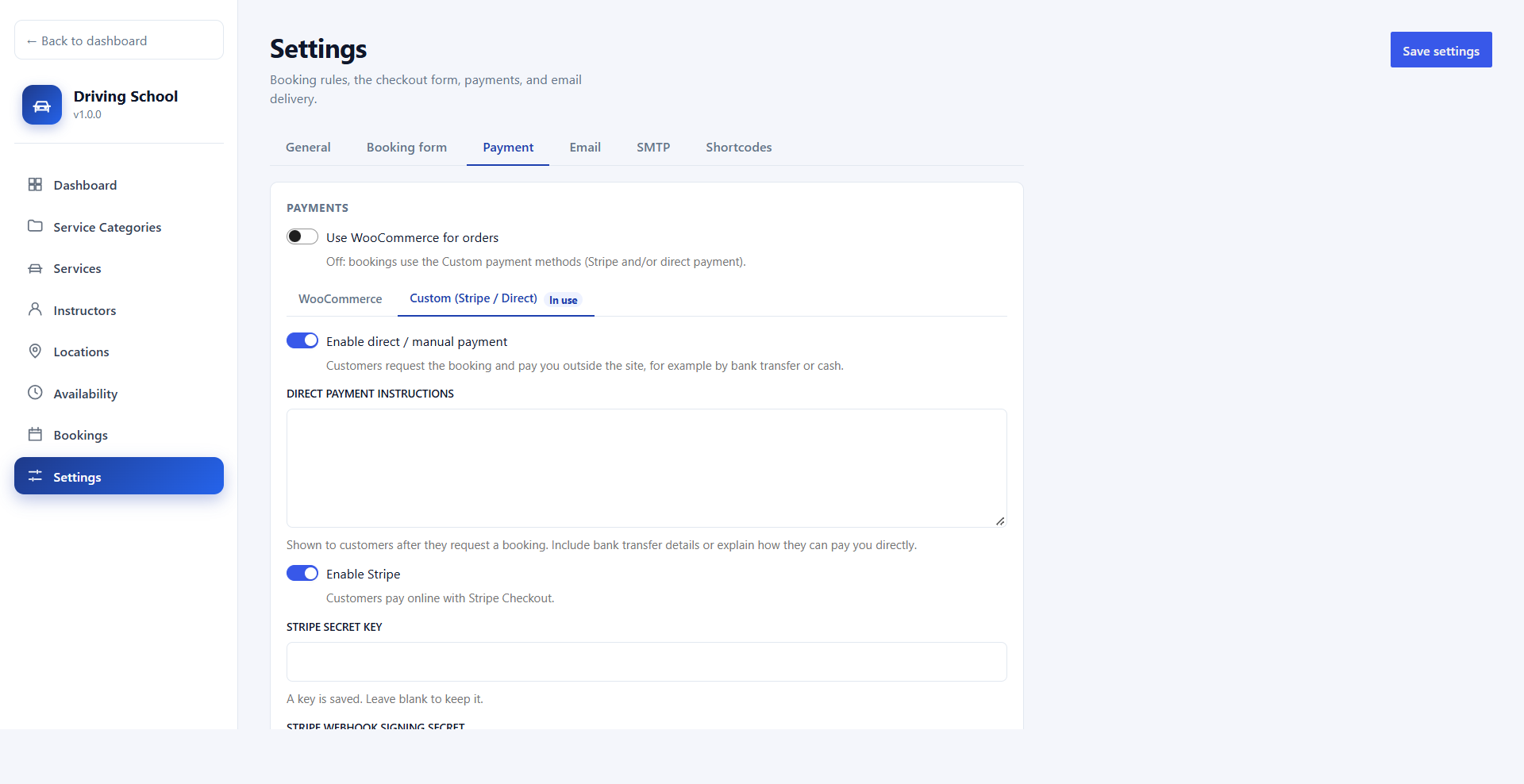 Payment settings
