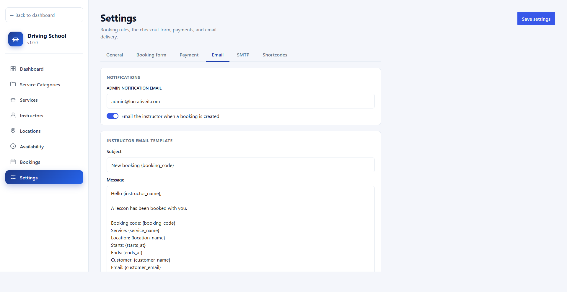Email settings
