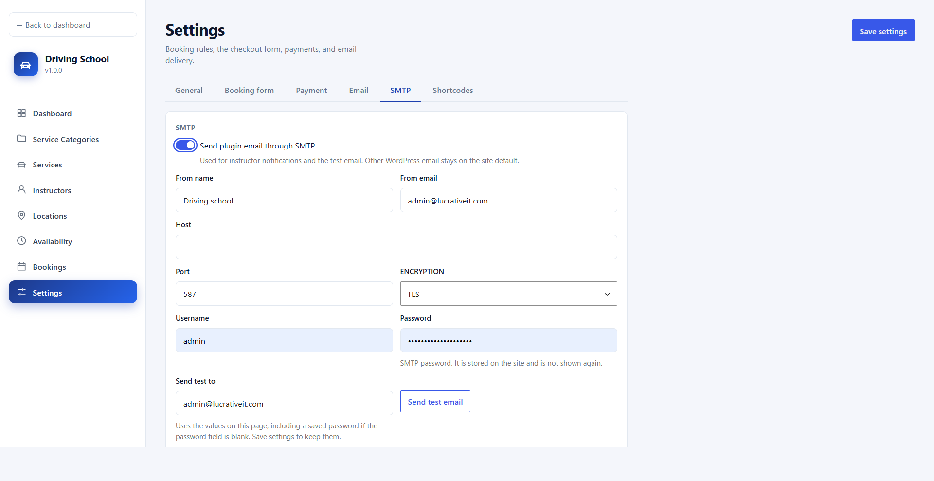 SMTP settings