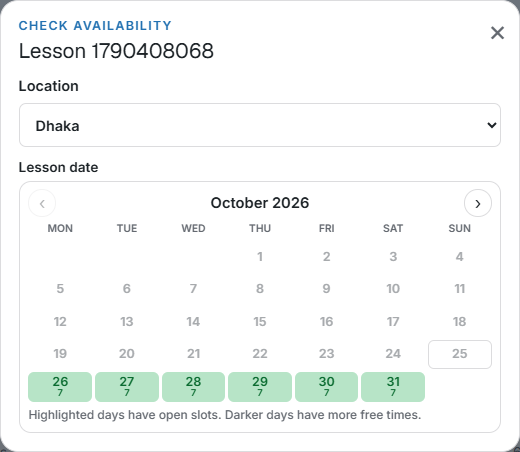 Calendar of available dates