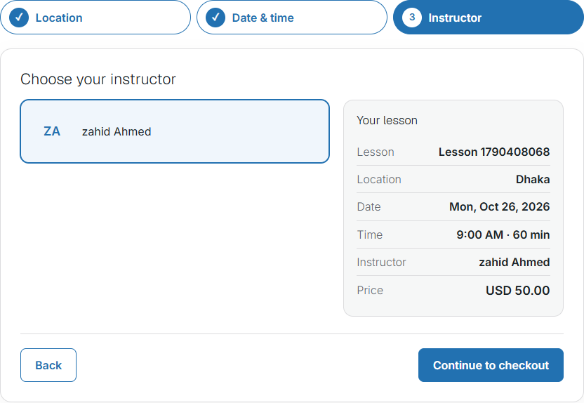 Booking wizard, choose an instructor