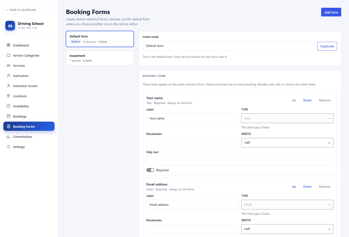 Booking Forms