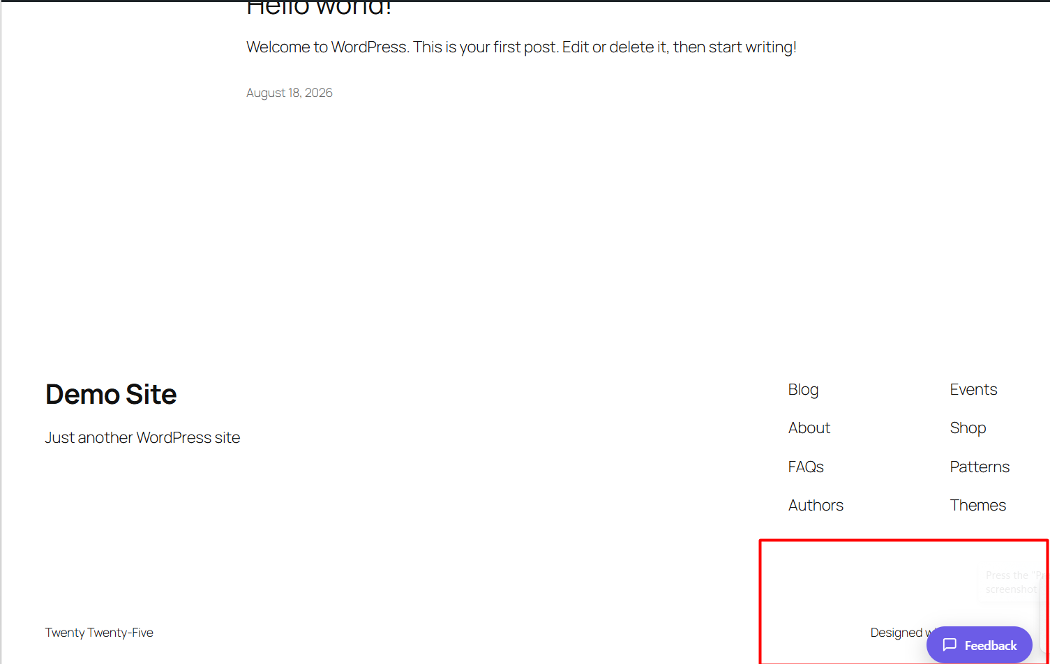 Floating Feedback button on the public WordPress site