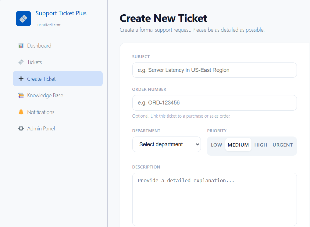 Create ticket from staff or admin portal