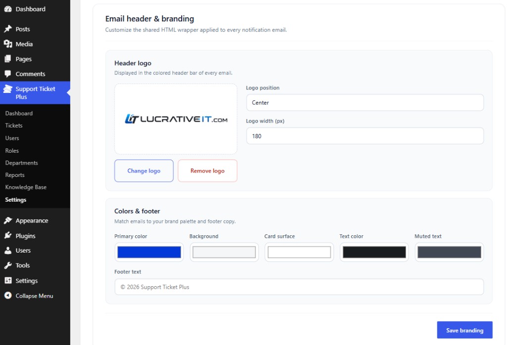 Email header and branding settings