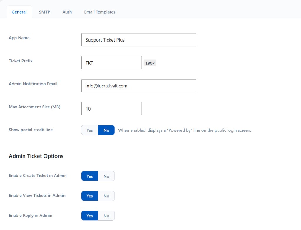 General settings configuration