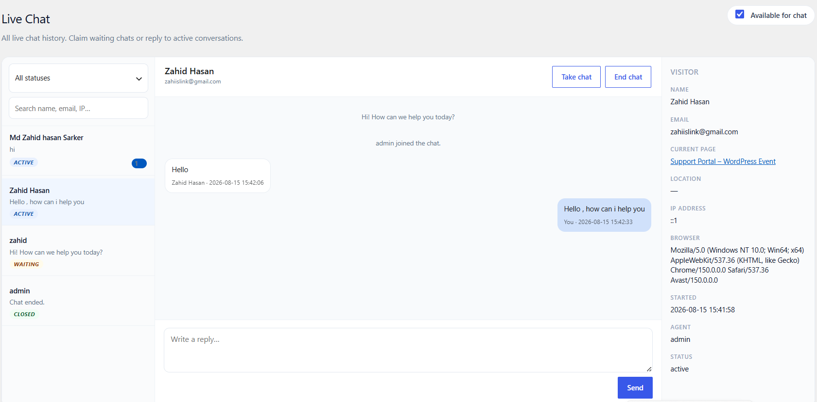 Live Chat agent console