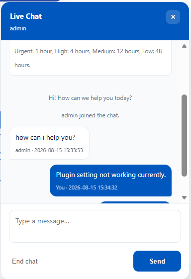 Live chat widget on the front end