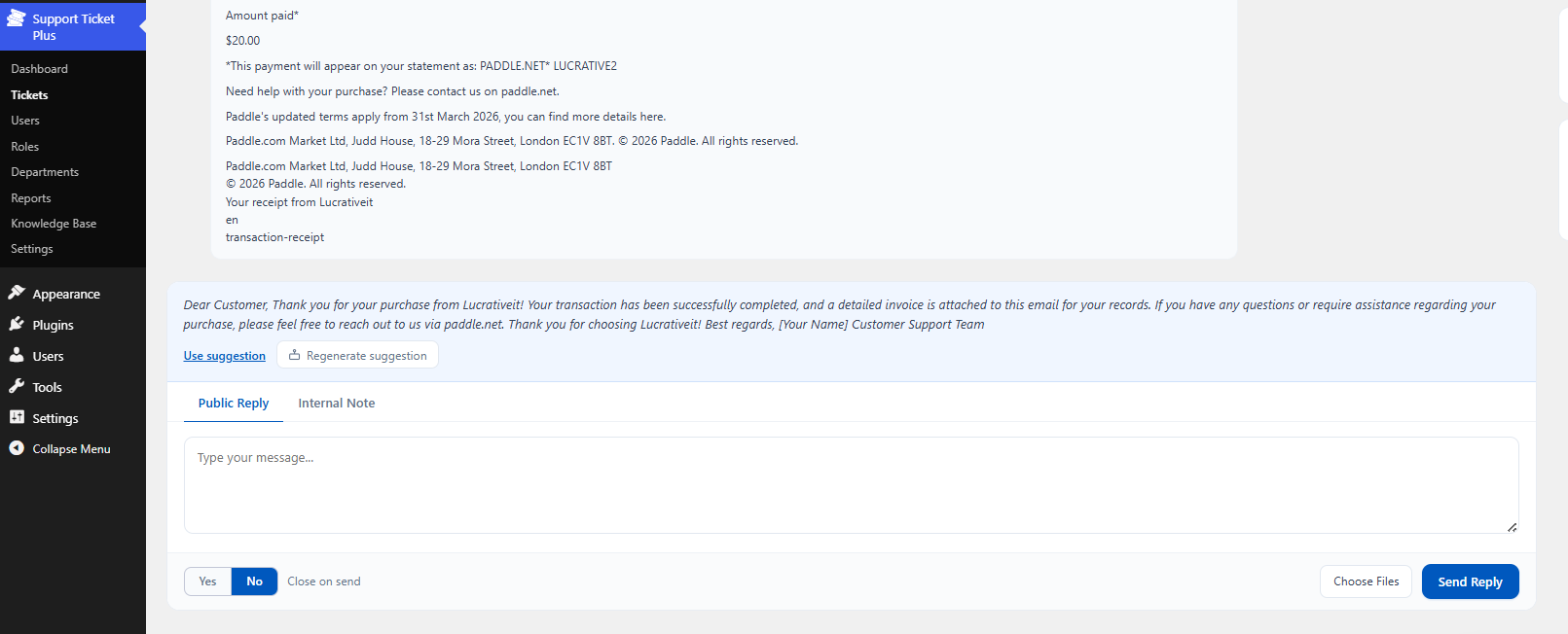 Generate AI reply in the ticket composer