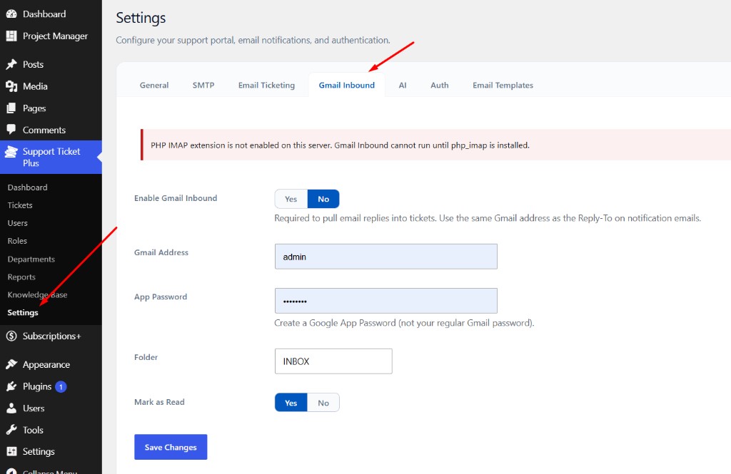 Gmail inbound settings