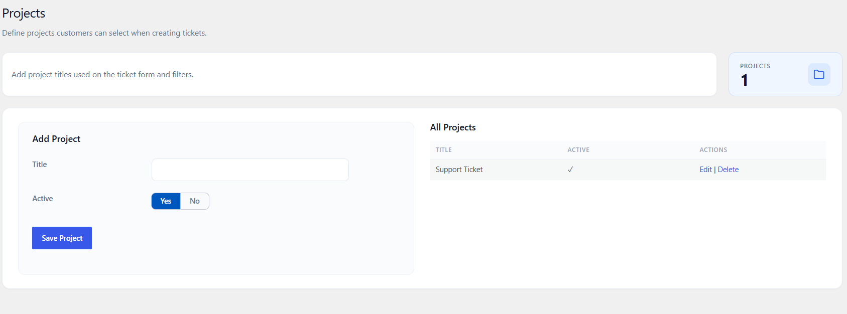 Projects management in admin