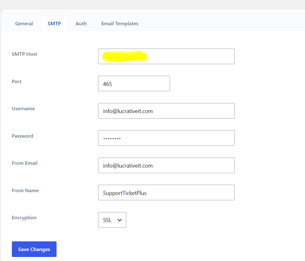 SMTP configuration
