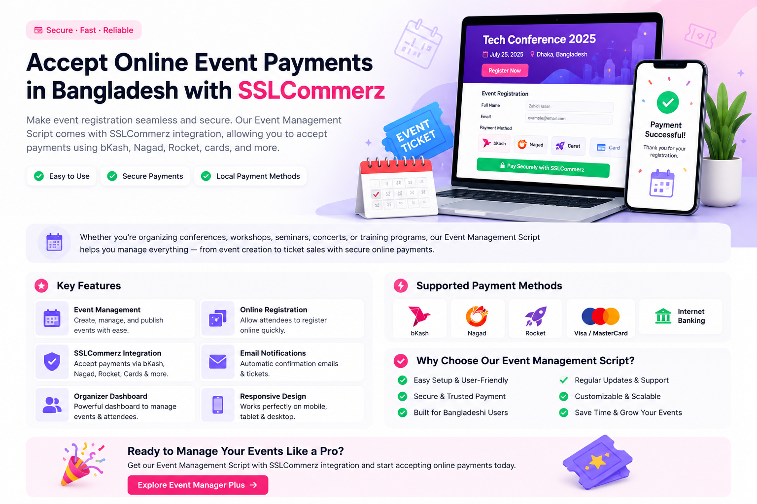 Event Management Script with SSLCommerz Payment Gateway in Bangladesh