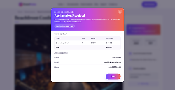 Event Booking Confirmation